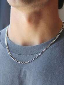 1 st. kubanskt halsband i titanstål för män, enkelt halsband med choker, personliga accessoarer - Silver - Visa 14