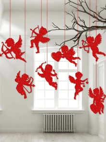 8pcs Romantic Valentine's Day Hanging Decorations, Paper Cupid Hanging Ornaments, Valentine's Day Wedding Party Decor, Suitable For Wedding And Party Decoration, Home Decor, Party, DIY Crafts, Windows, Walls, Birthday Wall Decor - Multicolor - View 2