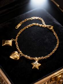 VceTd 这款时尚优雅的八角星不锈钢装饰吊坠手链，适合女性日常通勤或外出佩戴，也可作为礼物送给爱人或朋友。 - 金黃色 - 查看 3