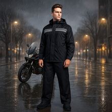 Traje Impermeable para Motociclista, Ropa de Lluvia con Capucha y Reflectantes, Conjunto Resistente al Agua para Moto y Exterior - Verde - Ver 11