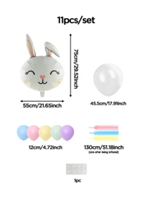 11个/套复活节兔子造型装饰气球，DIY可爱兔子气球，3种款式，柔和粉彩色系甜美装饰道具，蓝/粉/黄乳胶气球，适合复活节家庭聚会派对装饰 - 彩色 - 查看 3