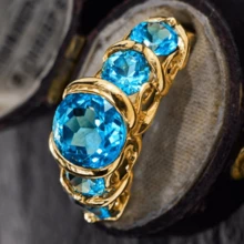 خاتم أنيق مرصع ب- 5 أحجار زركونيا مكعبة زرقاء لامعة، فاخر وأنيق، مناسب للزفاف والخطوبة والذكرى السنوية والمناسبات الرومانسية، هدية عيد الحب لشخص عزيز