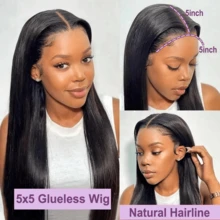 60 cm 1B Svart Rak Peruk med Lace Front, 200 % Densitet, 13x6/13x4 Peruk med Lace Front och 5*5 Peruk med Lace Closure, Naturlig Hårlinje med Babyhår, Rak Peruk med Lace Front i Ben, Förplockat Hårlinje, Kort Mörkbrun Bob Rak Peruk med Lace Front - Natur & Svart - Visa 3