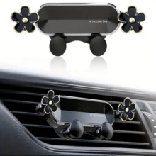 1pc Floral Design Car Phone Holder, Elegant Flower Shaped Air Vent Clip Design, Can Be Installed Horizontally Or Vertically, Auto-Lock And Stable, Universal Car Navigation Bracket, Fashionable Car Accessory, Adding Exquisite Atmosphere - one-size - View 4