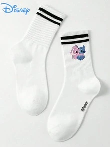 5/1 Pair Stitch Cartoon Pattern Mid-Calf Socks, Sporty Stripe Design, Made Of Polyester Fiber, Cute Cartoon Pattern, Fashionable, Casual And Breathable, Suitable For Everyday Wear, Back-To-School Season And Holiday Gifts. - Multicolor - View 8
