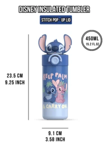 Stitch 450 Ml Pop-Up Lid Insulated Tumbler – Official Vacuum Stainless-Steel Travel Mug, Double-Wall Copper Lined 12 H Hot / 24 H Cold, One-Hand Pop-Button Straw Spout, Powder-Coat No-Slip Pastel-Blue Finish, Cute Hawaii Alien 3D Print, Fits Car Cup-Holder & Backpack Pocket, Reusable Summer Cup, Perfect Gift For Teens Adults School Office Gym Beach Picnic - Stitch - View 10