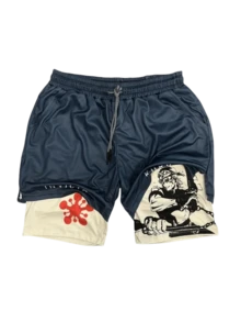 Anime Short Performance Mains Print Performance Shorts Summer Double Layer Beach Cartoon Pants Fitness Training Pant Sports Men's 2 In 1 Compression And Active Drawstring Shorts For Outdoor - Màu xanh hải quân - Xem 1