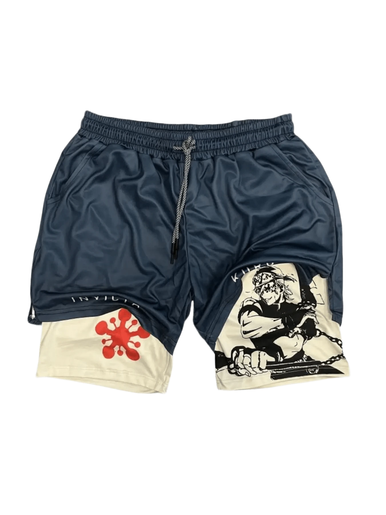 Anime Short Performance Mains Print Performance Shorts Summer Double Layer Beach Cartoon Pants Fitness Training Pant Sports Men's 2 In 1 Compression And Active Drawstring Shorts For Outdoor - Màu xanh hải quân - Xem 1