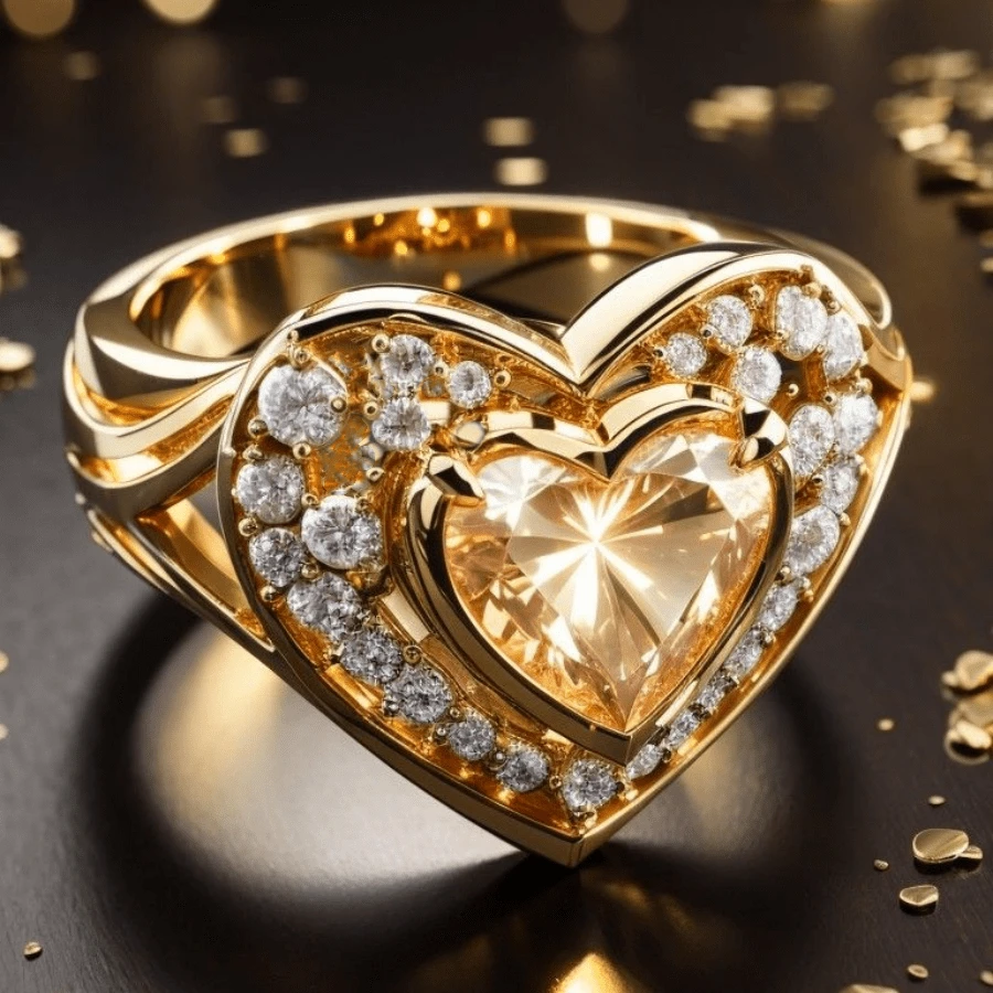 خاتم خطوبة مجموعة للمرأة مع خاتم خطوبة مرصع بزركونيا مكعبة بشكل قلب، مجوهرات زفاف من النحاس المطلي، هدية سنوية مثالية لها