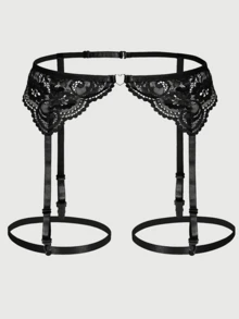 4-Strap Garter Belt, With Leg Rings, Easy-Hook Design, Sexy Mesh Garter Belt, Plus Size Garter Belt Lingerie (Stockings Not Included), Soft & Comfortable, Thigh High Stockings Accessory, Gift For Wife On Valentine's Day - Black - View 7