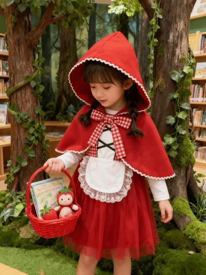 Young Girl Little Red Riding Hood Cloak Dress Set