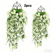 2件装人造白色花藤悬挂装饰，适用于庭院、室内/室外，可用于婚礼、母亲节、父亲节、毕业典礼和夏季装饰，户外仿真花，婚礼装饰，人造植物，季节性装饰，农舍风格，防水装饰，活动策划