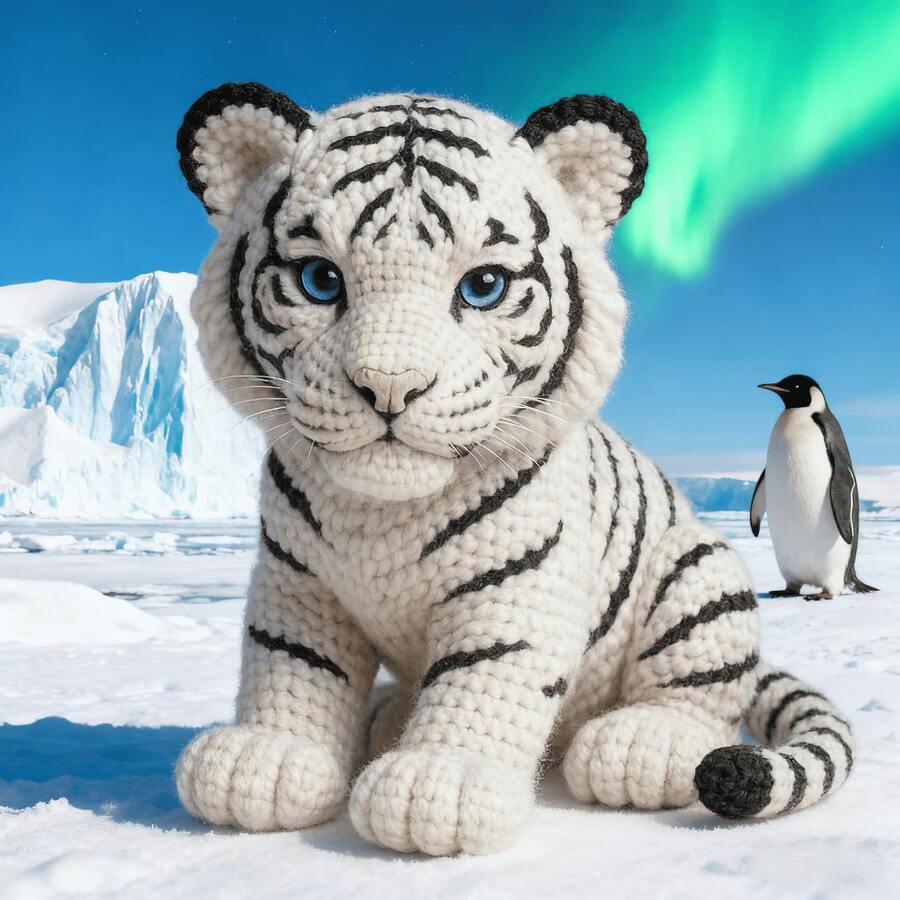1 Pcs Set Cute Cartoon Tiger Knitting Kit For Adult Beginners (4 Colors Available) Cute Animal Tiger Hand-Knitting Kit Includes Crochet Supplies And Step-By-Step Video Tutorial DIY Handcrafted Knitting Kit Valentine's Day/Halloween/Christmas/Mother's Day/Thanksgiving Gift Ideal Present For Home Decor Dual-Purpose Holiday Gifting, Home Decor. - 白老虎 - 查看 1