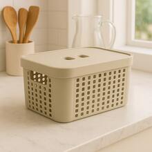 RVS E-COMMERCE Set Of 5 Organizer Boxes With Lid Large Basket In Resistant Plastic 2 L 4.5 L 17 L - Beis - Ver 7