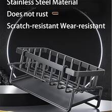 [Kitchen Sink Organizer] Heavy-Duty Metal Kitchen Sink Organizer Tray - Sink Drainage Rack With Built-In Sponge Holder, Dish Brush Slot - Space-Saving Countertop Organizer, Compatible With Standard Sinks - Easy To Clean Kitchen Christmas Ready Home Cleaning Kitchen Cleaning Party Cleaning - 彩色 - 查看 8