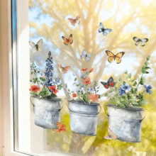 1pc Countryside Style Floral & Butterfly Wall Sticker, PVC Waterproof Self-Adhesive, Frosted Glass Window Decal, Butterfly Wall Art, Floral Window Sticker, Watercolor Style Decal, Hand-Painted Window Sticker, Home Decor, Window Decoration, Kitchen Sticker, Fridge Magnet, Plant Theme, Suitable For Various Smooth Surfaces