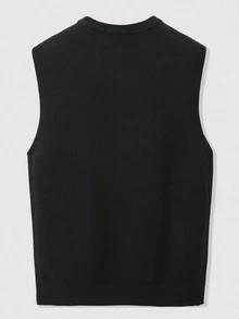 Men's Basic Solid Color V-Neck Sleeveless Sweater Vest, Warm Layering Or Outerwear, Autumn/Winter