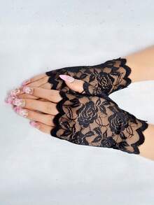 1Pair Sailor Dance Long Fingerless Women Sexy Lace Gloves Ladies Half Finger Fishnet Gloves Heated Mesh Mittens For Bride Half Finger Fishnet Dress Mesh Short Gloves - Multicolor - View 2