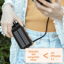 Batería externa solar multiinterfaz de 20000 mAh, cargador portátil con tres interfaces: USB + Tipo-C + Micro, incluye linterna + brújula, compatible con iPhone/Android y varios dispositivos electrónicos, alimentación de emergencia para exteriores, práctica y portátil. - Naranja - Ver 6