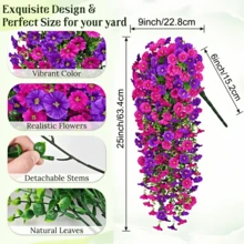 4 Pieces Of Artificial Spring Wedding Hanging Flowers, Spring And Autumn Artificial Flowers, Plastic Decorative Flowers, Garden, Wedding Decoration, Very Suitable For Weddings And Other - Mixed Purple Fuchsia - View 3