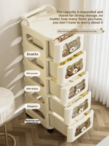3/4/5 Tier Toy Storage Organizer For Kids - Large Capacity Toy Storage Cabinet With Drawers & Wheels, Boys Girls Toy Shelf Bookshelf With Storage For Nursery, Playroom, Bedroom (Beige) - Beige - View 4