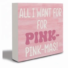 Christmas Festive Pink PVC Sign, "I'm Dreaming Of A Pink Christmas" Desk Decor, Home & Office Holiday Ornament For Various Room Types, Indoor Non-Electric Collectible Figurine - Pack Of 1 - Pink - View 14