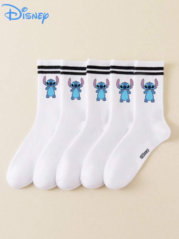 5/1 جوارب متوسطة ذات تصميم كرتوني لطيف مع خطوط رياضية، مصنوعة من ألياف البوليستر، تصميم كرتوني لطيف، عصري وقابل للتنفس، مناسب للارتداء اليومي، موسم المدرسة والهدايا العيدية.