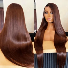 Coleen 13*4 Straight Wig Human Hair Glueless Wig Chocolate Brown Lace Front Human Wig 13x6x1 T Part Lace Frontal Wigs Pre Plucked With Baby Hair #4 Colored Brown Silky Straight Wig Transparent Lace Frontal Wigs Natural Black Wig Daily Party Wear 250 Density - Chocolate Brown - View 9