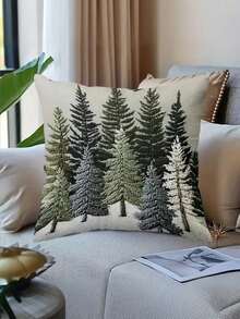 1/2/4 Piezas Funda de cojín con decoración navideña vintage, árbol de Navidad, lavable a máquina, funda de cojín suave, adecuada para cama, sofá, silla de ocio, decoración navideña, decoración del hogar, impresión plana 2D, 17.7x17.7 pulgadas (Impresión de un solo lado, sin relleno de cojín)