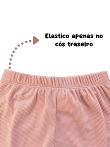 Kit com 3 Conjuntos Femininos Canelados – Blusa com Babadinhos + Short Cós Traseiro - Multicolorido - Visão 4