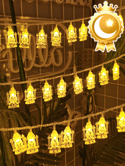 1.5m/3 Meters LED Star & Moon String Lights, Retro Palace Lantern Crystal Ball Fairy Lights, Suitable For Holiday, Patio, Porch, Garden, Pool, Tent, Bedroom, Wedding, Party Decoration, Warm White Light, Indoor & Outdoor