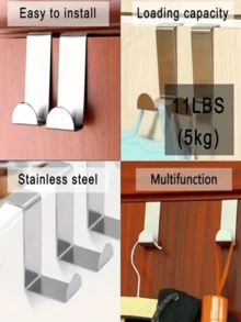 4个Z字形金属门钩 - 安装简便，无需钻孔 - 非常适合在厨房、浴室、卧室悬挂外套、毛巾等物品