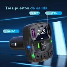 Transmisor FM para coche, reproductor MP3, cargador adaptador para encendedor de cigarrillos, carga rápida dual USB, adaptador de audio para coche, pantalla LCD con puertos TF/AUX, diseño plug-and-play. - Negro - Ver 4