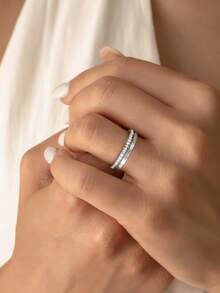 1pc Exquisite S925 Sterling Silver Skull Single-Layer Crystal Ring, Elegant Jewelry, Gift For Women - Silver - View 3