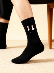 Chaussettes noires personnalisées avec photo, chaussettes personnalisées pour hommes, chaussettes pour femmes, cadeaux de mariage, chaussettes de couple personnalisées, personnalisables, cadeaux de la Saint-Valentin, anniversaire, marié, mariée, cadeaux d'anniversaire, Noël, simplicité, unique, pour hommes, femmes, petit ami, petite amie, famille, cadeaux uniques - Multicolore - Voir 3