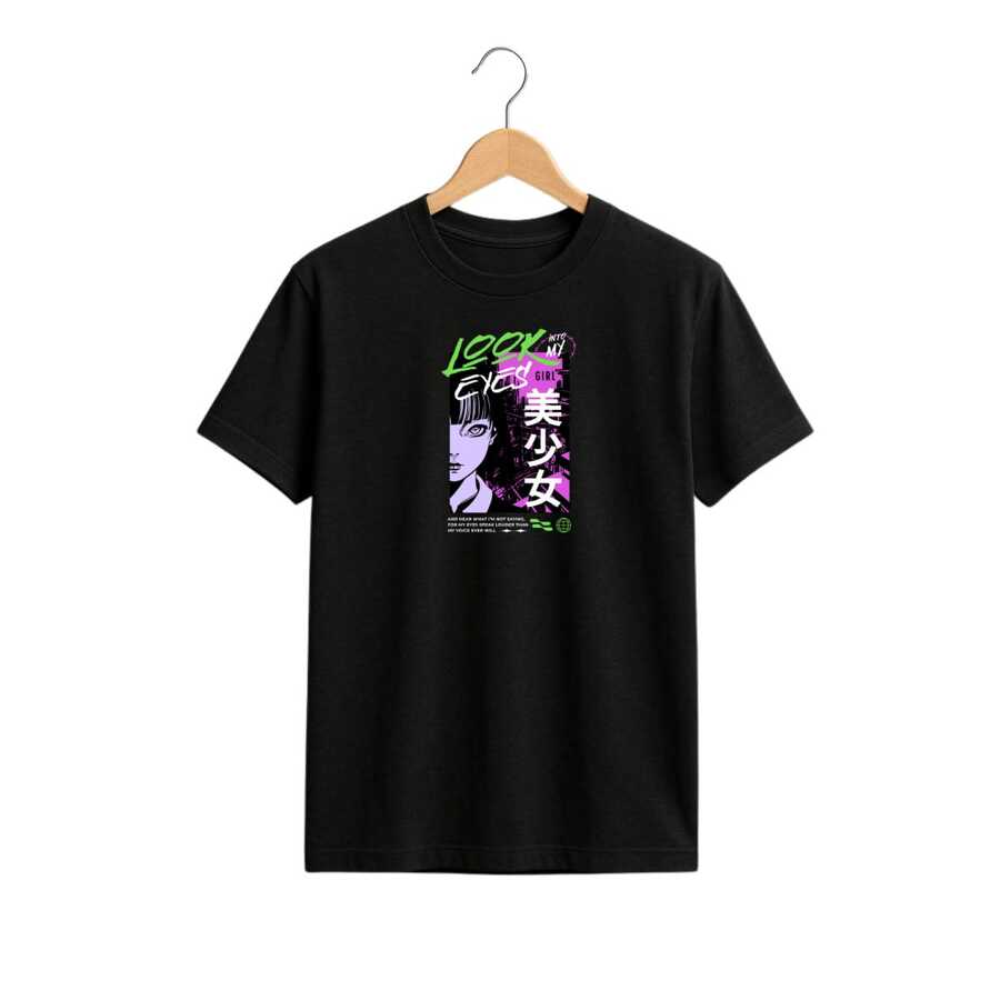 Unisex "LOOK" T-Shirt – Japanese Anime Style With Neon Design And Premium Comfort - Black - View 1
