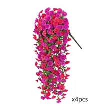 4 Pieces Of Artificial Spring Wedding Hanging Flowers, Spring And Autumn Artificial Flowers, Plastic Decorative Flowers, Garden, Wedding Decoration, Very Suitable For Weddings And Other - Mixed Fuchsia rose red - 查看 7