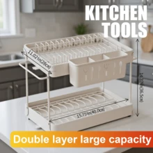 1PC Dish Drying Rack, Dish Drainer Over Sink ,2 Tier Metal With Cutlery Holder Detachable Kitchen Storage Rack ,Conduit Self-Draining ( 40x28x36.5cm) - 白色 - 查看 5