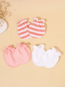 Baby 3 Paar Handschuhe mit Streifen Muster, Rüschen Design, für Alltag - Verschiedenfarbig - Übersicht 5