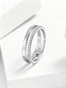 1pc Exquisite S925 Sterling Silver Skull Single-Layer Crystal Ring, Elegant Jewelry, Gift For Women - Silver - View 4