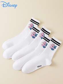 5/1 Pair Stitch Cartoon Pattern Mid-Calf Socks, Sporty Stripe Design, Made Of Polyester Fiber, Cute Cartoon Pattern, Fashionable, Casual And Breathable, Suitable For Everyday Wear, Back-To-School Season And Holiday Gifts. - Multicolor - View 12