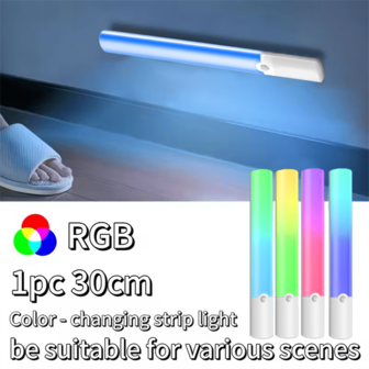 1 adet/2 adet USB Şarj Edilebilir Manyetik Dolap Lambası, RGB Hareket Sensörlü Gece Lambası, RGB Renk Değiştiren Dolap Lambası, Yatak Odaları, Mutfaklar, Gardıroplar, Merdivenler, Dolaplar, Raflar, Koridorlar ve Banyolar İçin Uygundur (1200mAh)