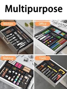 (2-7 Daysmust Arrive)1Pc Expandable Adjustable Kitchen Drawer Organizer - Space-Saving Utensil And Silverware Holder, Utensil Tray Kitchen, In-Cabinet Utensil Caddy, Cutlery Holder, Adjustable Plastic Storage Spoons Forks Knives, Flatware And Cutlery Holder For Knives, Forks, Spoons, Chopsticks, Cooking Utensils Storage, Knife & Fork Drawer Divider, Storage Container, Utensil Holder, Kitchen Utensils, Dish Drying Rack, Organziers Storage, Home Decoration, Kitchen Deccor, Home Gifts, Room Decoration 13" - 22"W, 14.8"L, Black Christmas Gifts Valentine's Day Halloween/Christmas Gifts, Back-To-School Season, Kitchen Items, Kitchen Gadgets, Kitchen Storage, House Essentials, Cocina Accesorios - 彩色 - 查看 9