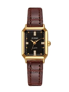 1 pieza Reloj de mujer minimalista con esfera rectangular de números romanos, correa de bambú, adecuado para uso diario, regalo de cumpleaños, aniversario, Día del Soltero, promoción de Halloween y otros regalos festivos - Marrón - Ver 2