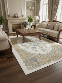 1pc French Luxury Carpet, Beige & Blue Floral Pattern, Elegant & Refined, Multiple Sizes Available, Soft & Skin-Friendly Material, Housewarming Gift, Kitchen Carpet, Doormat, Small Rug, Carpet, Home Decor - Multicolor - View 2