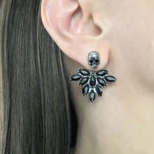 1 Pair Gothic Punk Skull Stud Earrings For Women/Men Jewelry Accessories Fashion Blue/Purple Rhinestones Zirconia Earrings/Geometric Earrings Holiday Gifts Everyday Jewelry, Elegant Accessory