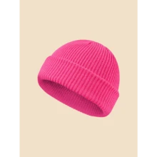 1 Piece Of Knitted Beanie, Woolen Beanie Hat For Autumn And Winter, Melon Skin Hat, Outdoor Couple Hat - 黑色 - 查看 7