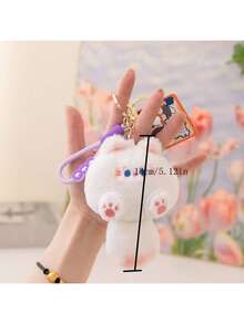 1 件猫咪发髻毛绒吊坠毛绒动物钥匙扣包包饰品