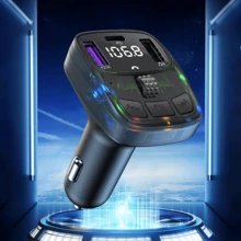 Transmisor FM para coche, reproductor MP3, cargador adaptador para encendedor de cigarrillos, carga rápida dual USB, adaptador de audio para coche, pantalla LCD con puertos TF/AUX, diseño plug-and-play. - Negro - Ver 7