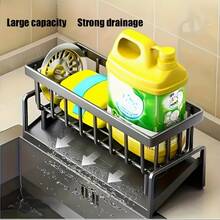 [Kitchen Sink Organizer] Heavy-Duty Metal Kitchen Sink Organizer Tray - Sink Drainage Rack With Built-In Sponge Holder, Dish Brush Slot - Space-Saving Countertop Organizer, Compatible With Standard Sinks - Easy To Clean Kitchen Christmas Ready Home Cleaning Kitchen Cleaning Party Cleaning - 彩色 - 查看 7